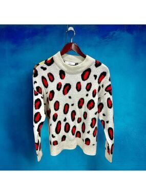 FORT Colorblock Leopard Print Crewneck Sweater Size S